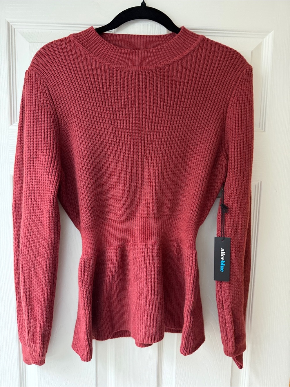 Alice Blur Rosewood Ribbed Peplum Crew Sweater